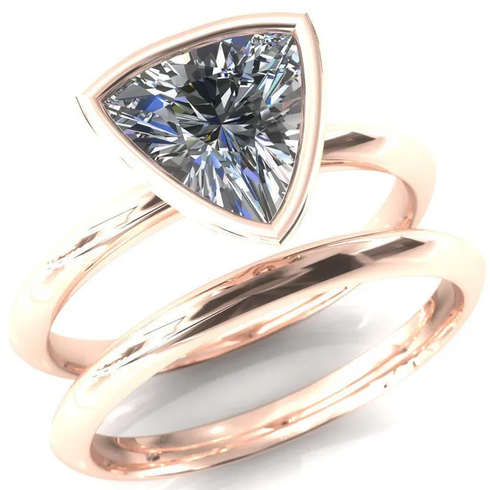 Fire Brilliance Rings Denice Trillion Moissanite Bezel Head Knife Shank Ring