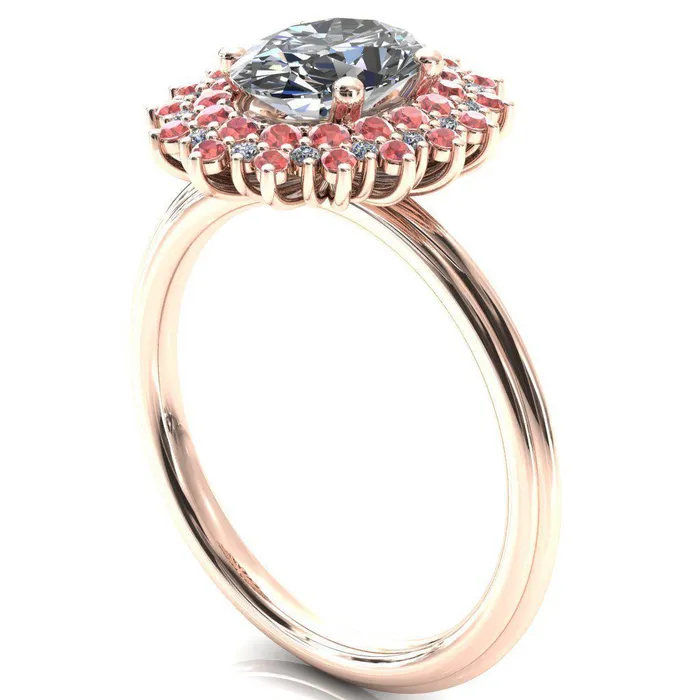 Fire Brilliance Rings Eridanus Oval Center Stone Cluster Diamond and Padparadscha Sapphire Halo Wedding Ring ver3