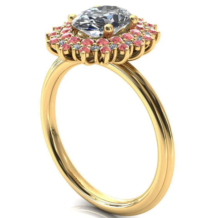 Fire Brilliance Rings Eridanus Oval Center Stone Cluster Diamond and Padparadscha Sapphire Halo Wedding Ring ver3