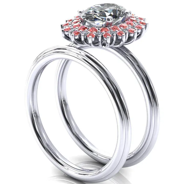 Fire Brilliance Rings Eridanus Oval Center Stone Cluster Diamond and Padparadscha Sapphire Halo Wedding Ring ver3