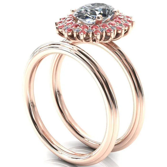 Fire Brilliance Rings Eridanus Oval Center Stone Cluster Diamond and Padparadscha Sapphire Halo Wedding Ring ver3