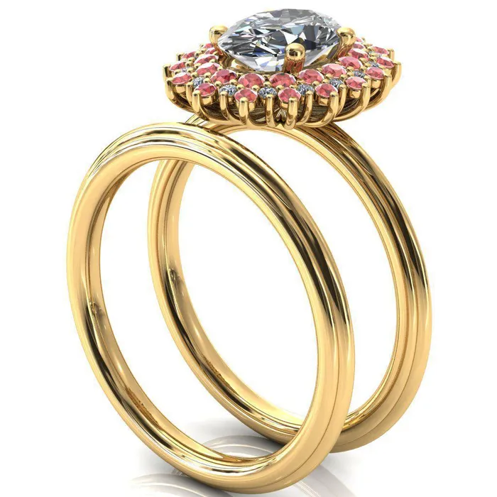 Fire Brilliance Rings Eridanus Oval Center Stone Cluster Diamond and Padparadscha Sapphire Halo Wedding Ring ver3
