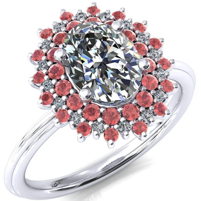 Fire Brilliance Rings Eridanus Oval Center Stone Cluster Diamond and Padparadscha Sapphire Halo Wedding Ring ver3