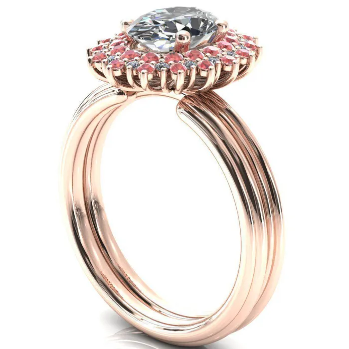 Fire Brilliance Rings Eridanus Oval Center Stone Cluster Diamond and Padparadscha Sapphire Halo Wedding Ring ver3