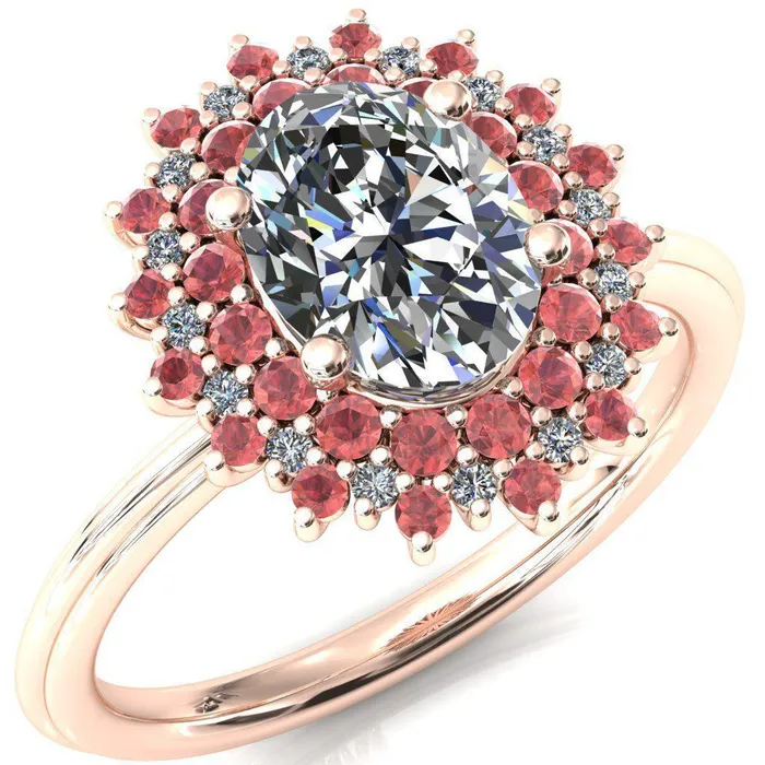 Fire Brilliance Rings Eridanus Oval Center Stone Cluster Diamond and Padparadscha Sapphire Halo Wedding Ring ver3