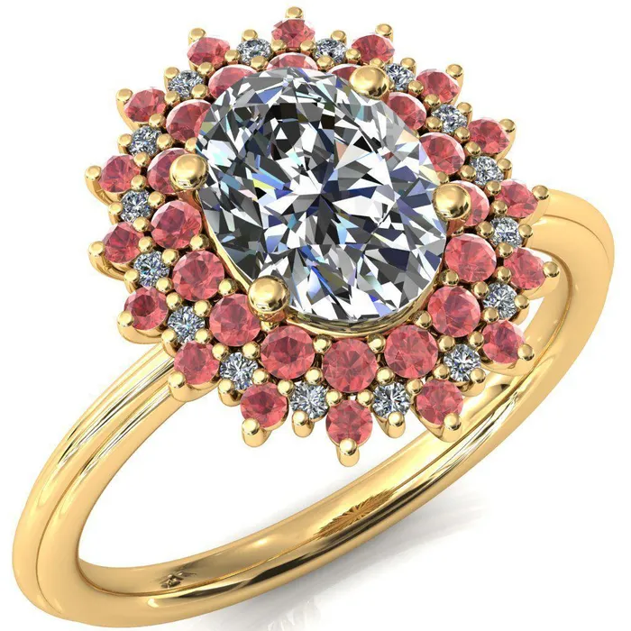 Fire Brilliance Rings Eridanus Oval Center Stone Cluster Diamond and Padparadscha Sapphire Halo Wedding Ring ver3