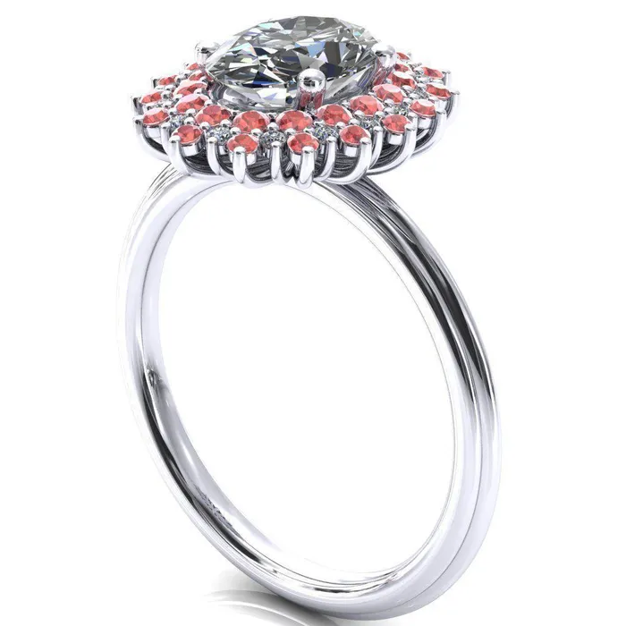 Fire Brilliance Rings Eridanus Oval Center Stone Cluster Diamond and Padparadscha Sapphire Halo Wedding Ring ver3