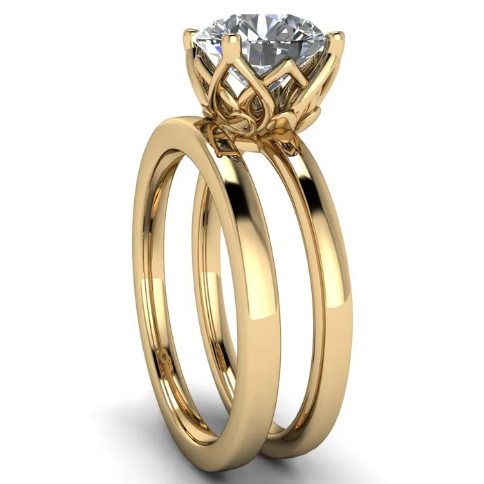 Fire Brilliance Rings Euphori Round Center Stone Rose Basket Ring