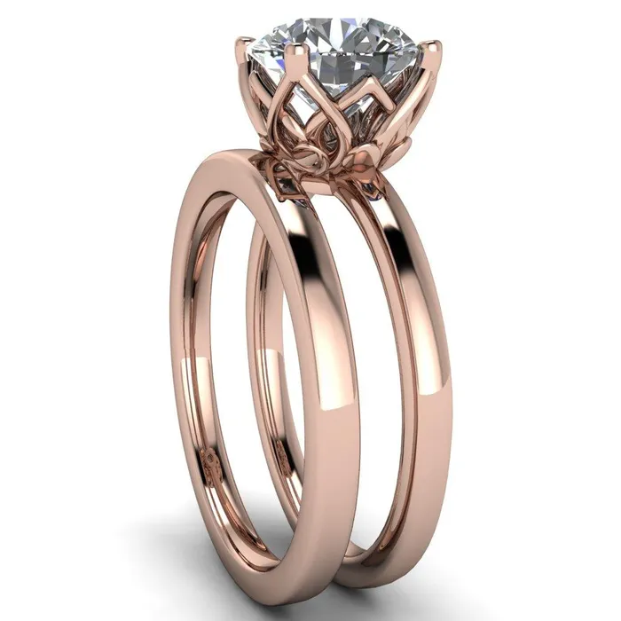 Fire Brilliance Rings Euphori Round Center Stone Rose Basket Ring