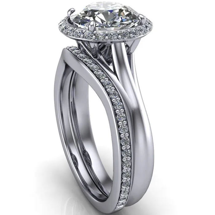 Fire Brilliance Rings Everly Round Center Stone Exquisite Bravada Shank Halo Diamond Ring