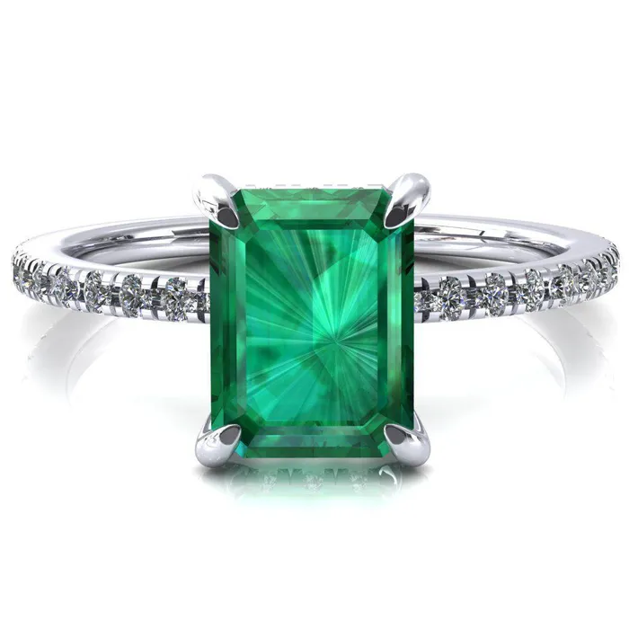 Fire Brilliance Rings Ezili Emerald Emerald 4 Claw Prong Micro Pave Diamond Sides Engagement Ring Fire Brilliance Rings Ezili Emerald Emerald 4 Claw Prong Micro Pave Diamond Sides Engagement Ring