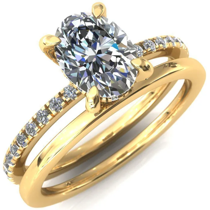 Fire Brilliance Rings Ezili Oval Center Stone 4 Claw Prong Micro Pave Diamond Sides Engagement Ring