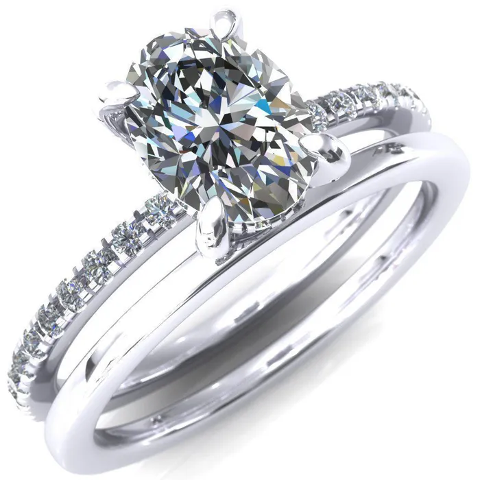 Fire Brilliance Rings Ezili Oval Center Stone 4 Claw Prong Micro Pave Diamond Sides Engagement Ring