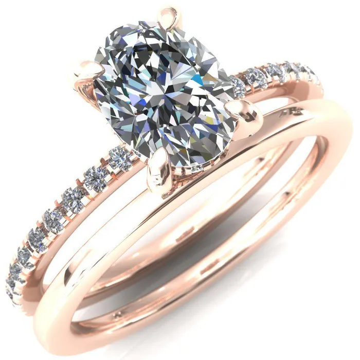 Fire Brilliance Rings Ezili Oval Center Stone 4 Claw Prong Micro Pave Diamond Sides Engagement Ring