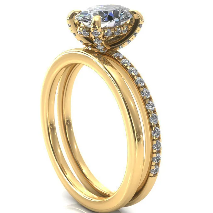 Fire Brilliance Rings Ezili Oval Center Stone 4 Claw Prong Micro Pave Diamond Sides Engagement Ring