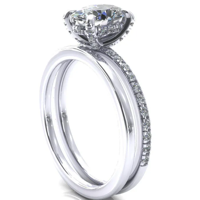 Fire Brilliance Rings Ezili Oval Center Stone 4 Claw Prong Micro Pave Diamond Sides Engagement Ring