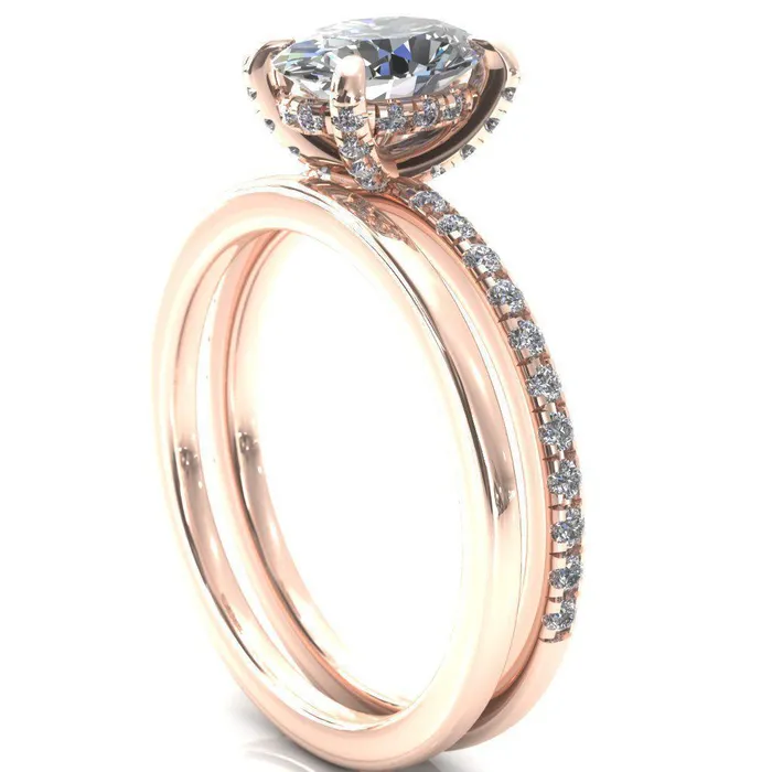 Fire Brilliance Rings Ezili Oval Center Stone 4 Claw Prong Micro Pave Diamond Sides Engagement Ring