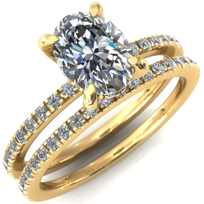 Fire Brilliance Rings Ezili Oval Center Stone 4 Claw Prong Micro Pave Diamond Sides Engagement Ring