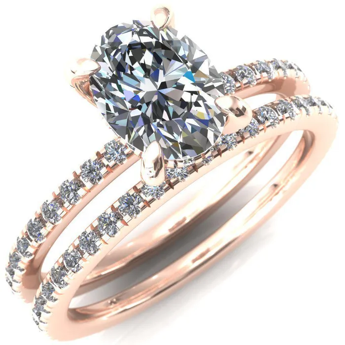 Fire Brilliance Rings Ezili Oval Center Stone 4 Claw Prong Micro Pave Diamond Sides Engagement Ring