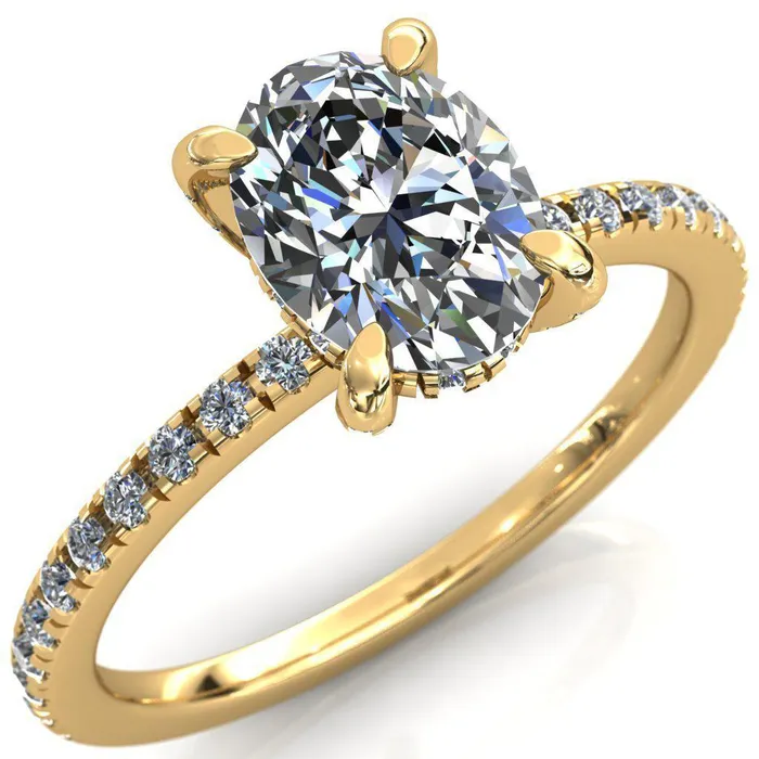 Fire Brilliance Rings Ezili Oval Center Stone 4 Claw Prong Micro Pave Diamond Sides Engagement Ring
