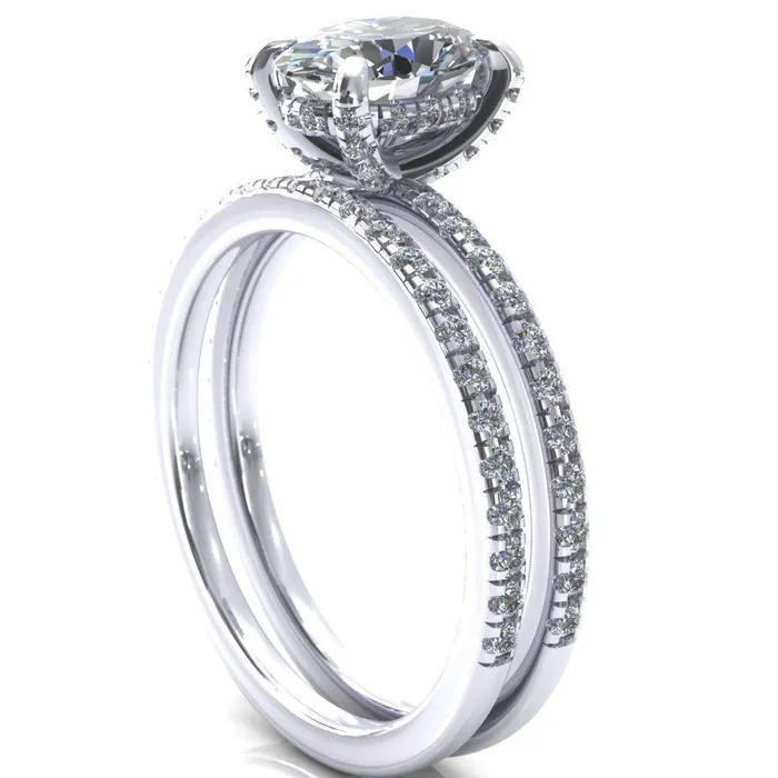 Fire Brilliance Rings Ezili Oval Center Stone 4 Claw Prong Micro Pave Diamond Sides Engagement Ring