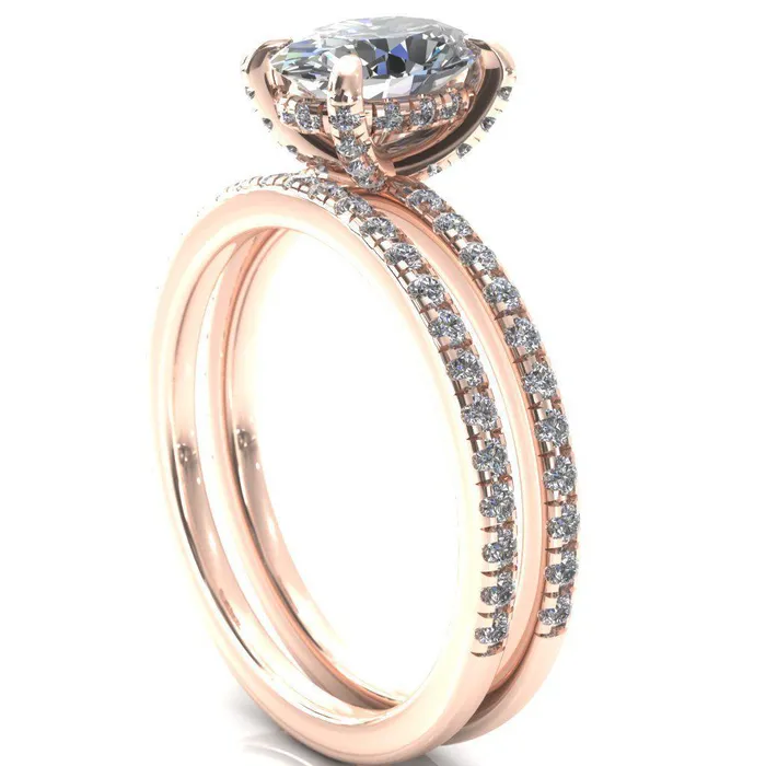 Fire Brilliance Rings Ezili Oval Center Stone 4 Claw Prong Micro Pave Diamond Sides Engagement Ring
