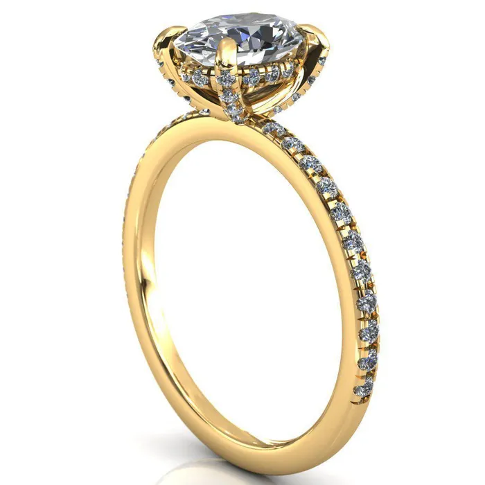 Fire Brilliance Rings Ezili Oval Center Stone 4 Claw Prong Micro Pave Diamond Sides Engagement Ring