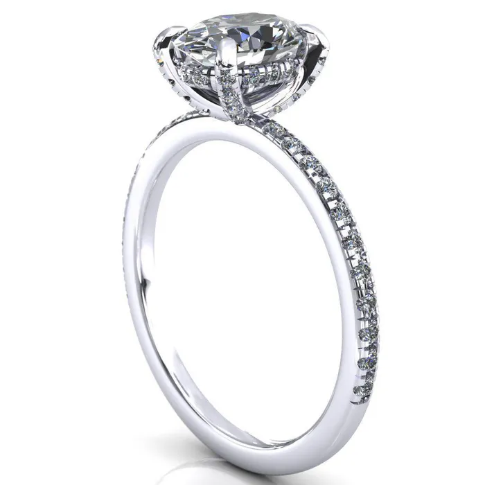 Fire Brilliance Rings Ezili Oval Center Stone 4 Claw Prong Micro Pave Diamond Sides Engagement Ring