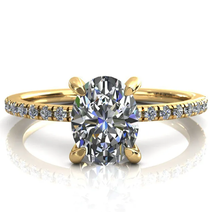 Fire Brilliance Rings Ezili Oval Center Stone 4 Claw Prong Micro Pave Diamond Sides Engagement Ring