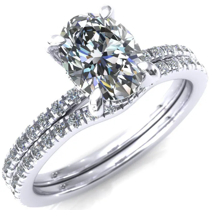 Fire Brilliance Rings Ezili Oval Center Stone 4 Claw Prong Micro Pave Diamond Sides Engagement Ring