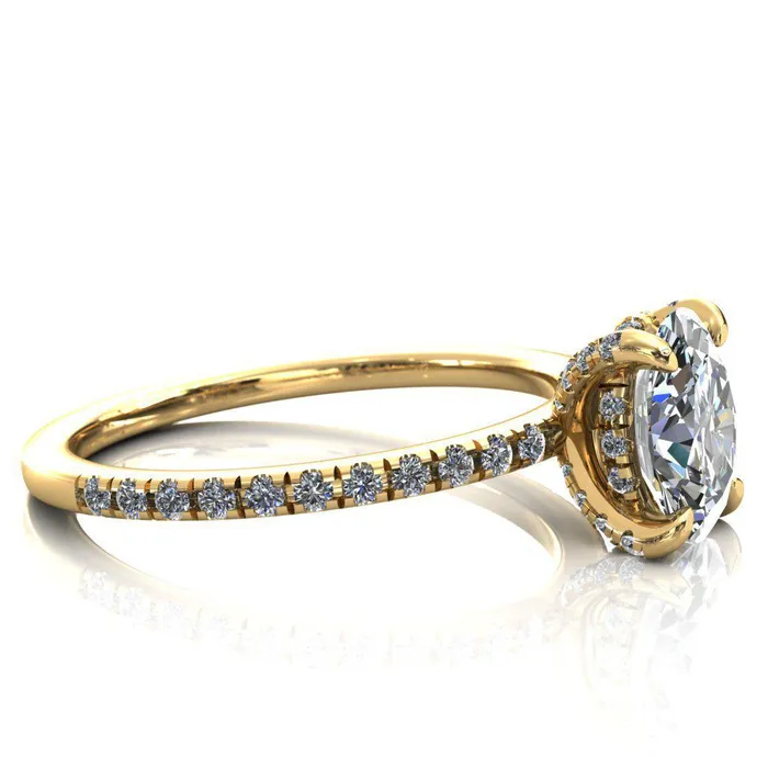 Fire Brilliance Rings Ezili Oval Center Stone 4 Claw Prong Micro Pave Diamond Sides Engagement Ring