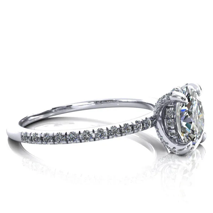Fire Brilliance Rings Ezili Oval Center Stone 4 Claw Prong Micro Pave Diamond Sides Engagement Ring