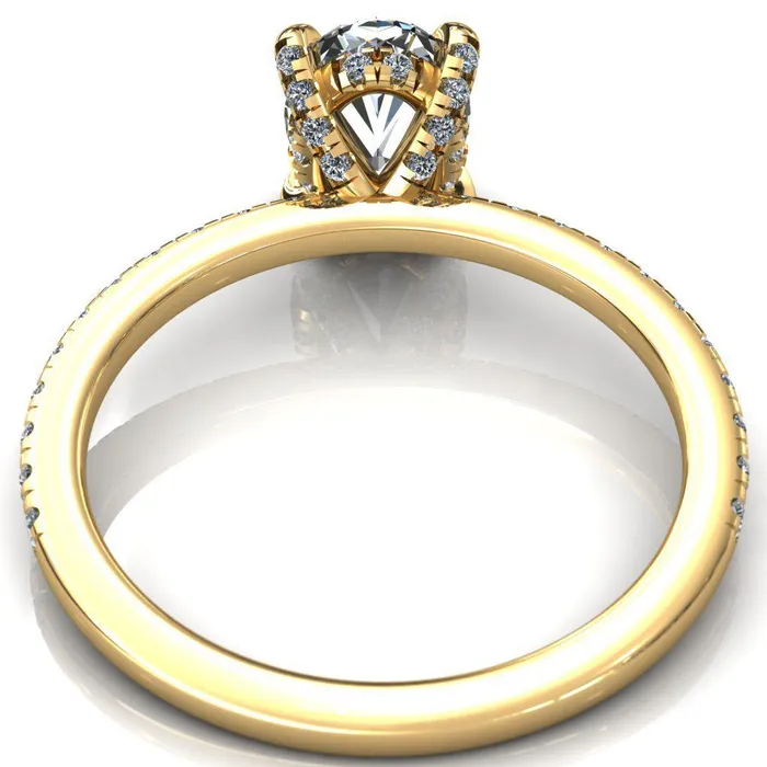 Fire Brilliance Rings Ezili Oval Center Stone 4 Claw Prong Micro Pave Diamond Sides Engagement Ring