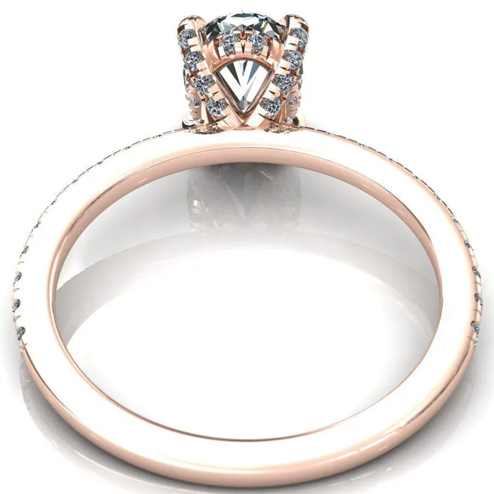 Fire Brilliance Rings Ezili Oval Center Stone 4 Claw Prong Micro Pave Diamond Sides Engagement Ring