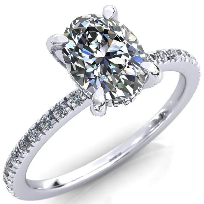 Fire Brilliance Rings Ezili Oval Center Stone 4 Claw Prong Micro Pave Diamond Sides Engagement Ring