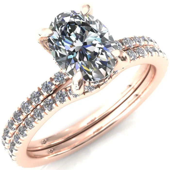 Fire Brilliance Rings Ezili Oval Center Stone 4 Claw Prong Micro Pave Diamond Sides Engagement Ring