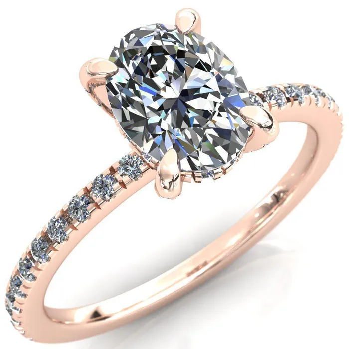 Fire Brilliance Rings Ezili Oval Center Stone 4 Claw Prong Micro Pave Diamond Sides Engagement Ring