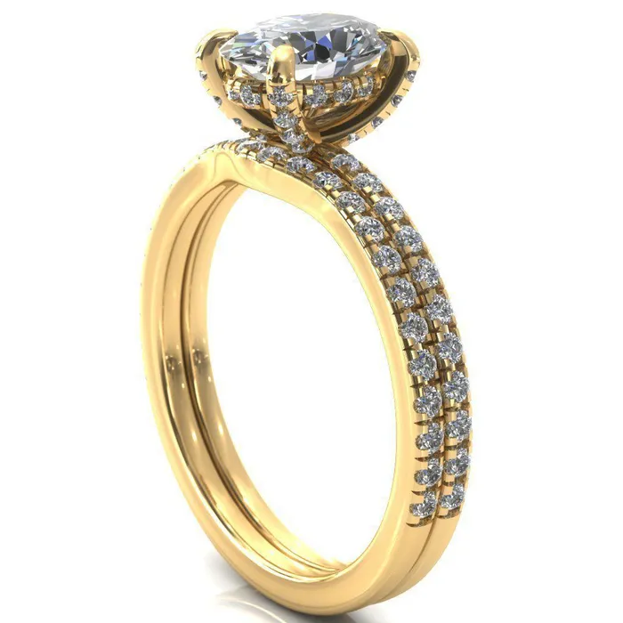 Fire Brilliance Rings Ezili Oval Center Stone 4 Claw Prong Micro Pave Diamond Sides Engagement Ring
