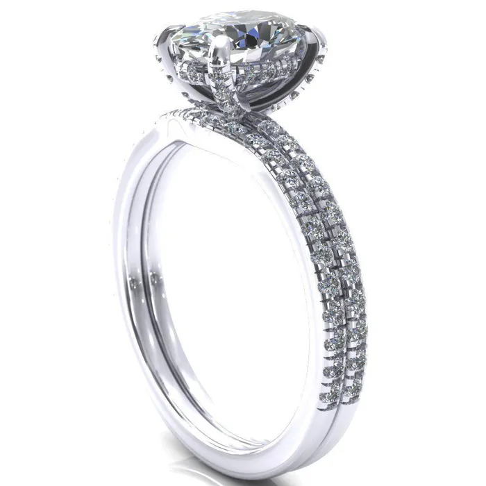 Fire Brilliance Rings Ezili Oval Center Stone 4 Claw Prong Micro Pave Diamond Sides Engagement Ring
