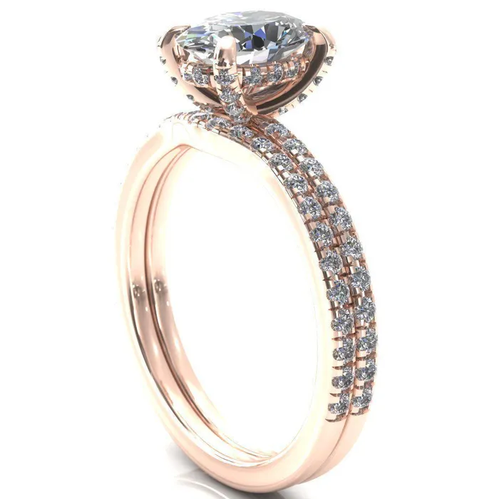 Fire Brilliance Rings Ezili Oval Center Stone 4 Claw Prong Micro Pave Diamond Sides Engagement Ring