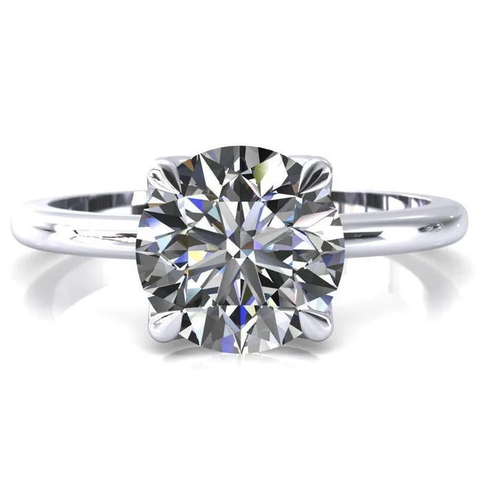 Fire Brilliance Rings Felicity Round LabGrown Diamond Center Stone 4 Claw Prong Petal Basket Engagement Ring