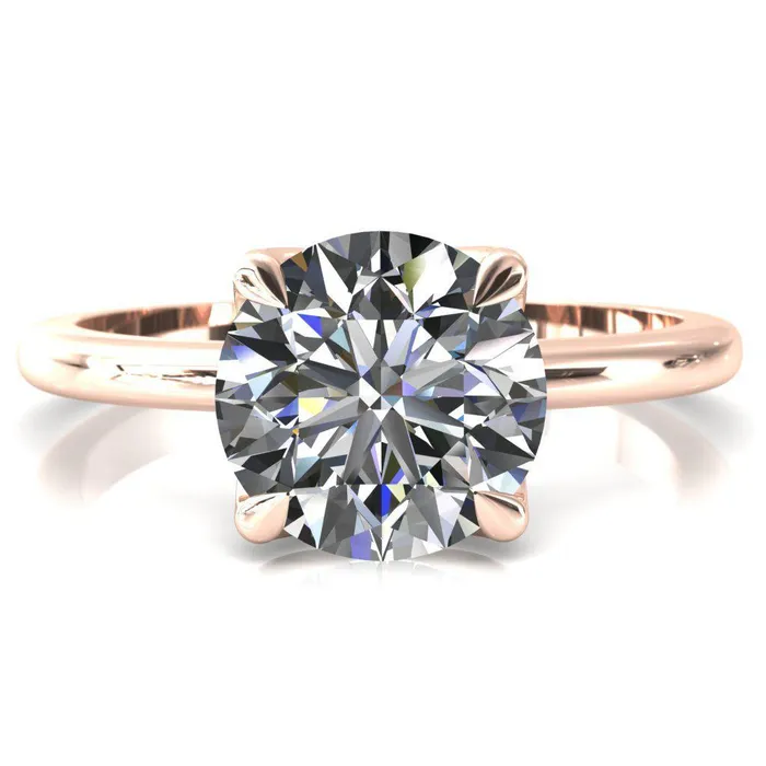 Fire Brilliance Rings Felicity Round LabGrown Diamond Center Stone 4 Claw Prong Petal Basket Engagement Ring