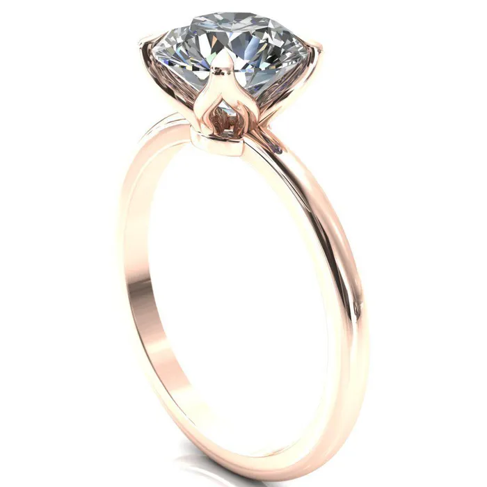 Fire Brilliance Rings Felicity Round LabGrown Diamond Center Stone 4 Claw Prong Petal Basket Engagement Ring