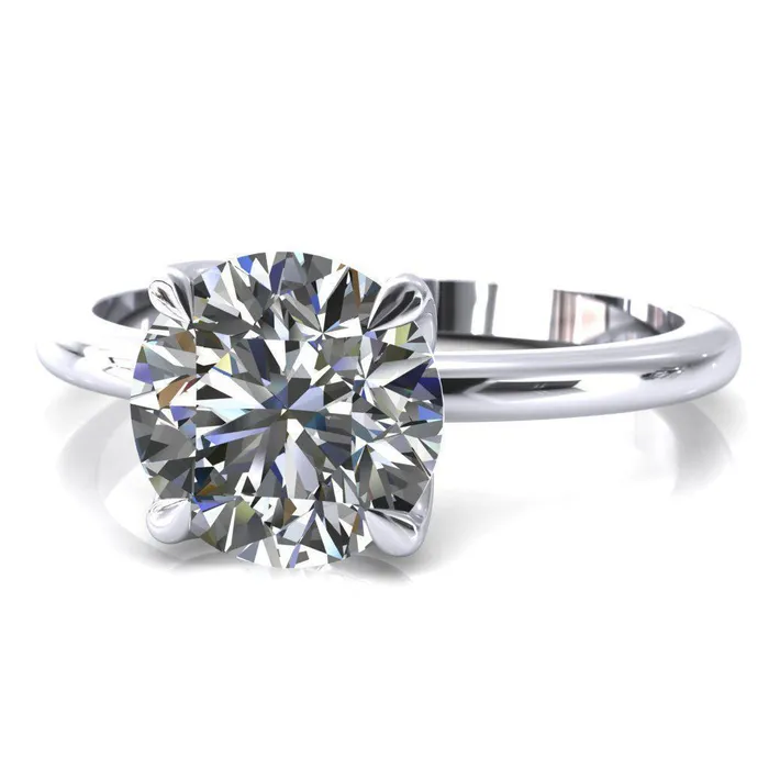 Fire Brilliance Rings Felicity Round LabGrown Diamond Center Stone 4 Claw Prong Petal Basket Engagement Ring