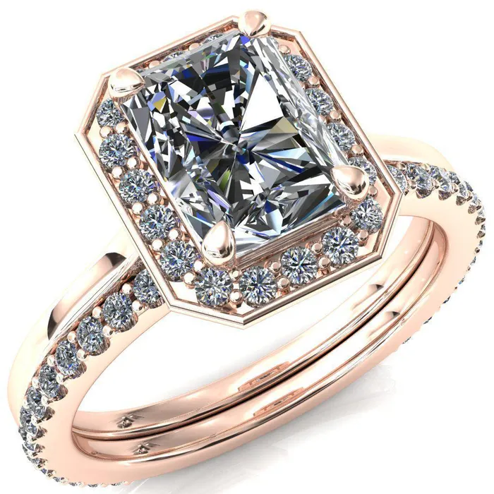 Fire Brilliance Rings Holly Radiant Moissanite 4 Prong Pinpoint Floating Halo Scalloped Cathedral Ring Fire Brilliance Rings Holly Radiant Moissanite 4 Prong Pinpoint Floating Halo Scalloped Cathedral Ring