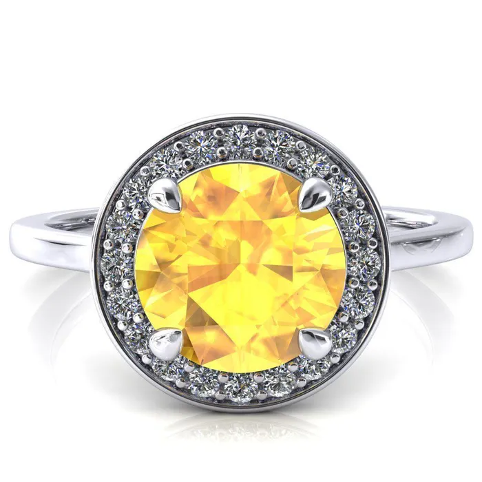 Fire Brilliance Rings Holly Round Yellow Sapphire 4 Prong Pinpoint Floating Halo Scalloped Cathedral Ring Fire Brilliance Rings Holly Round Yellow Sapphire 4 Prong Pinpoint Floating Halo Scalloped Cathedral Ring
