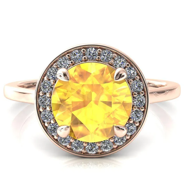 Fire Brilliance Rings Holly Round Yellow Sapphire 4 Prong Pinpoint Floating Halo Scalloped Cathedral Ring