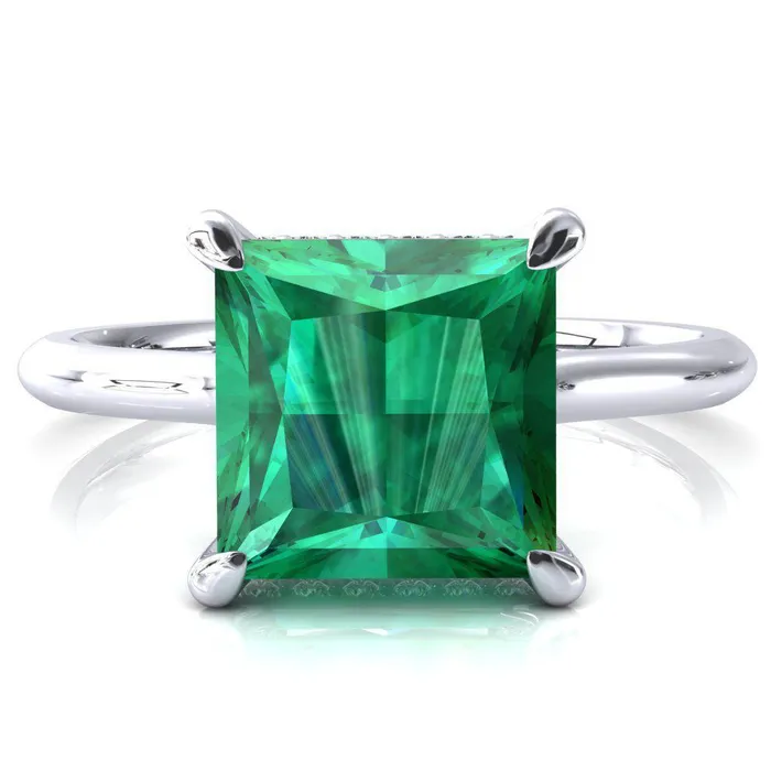 Fire Brilliance Rings Janey Princess Emerald 4 Prongs Claw Floating Halo Inverted Cathedral Ring Fire Brilliance Rings Janey Princess Emerald 4 Prongs Claw Floating Halo Inverted Cathedral Ring