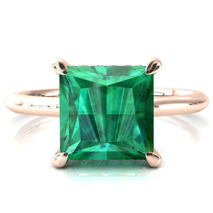 Fire Brilliance Rings Janey Princess Emerald 4 Prongs Claw Floating Halo Inverted Cathedral Ring