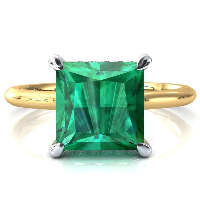 Fire Brilliance Rings Janey Princess Emerald 4 Prongs Claw Floating Halo Inverted Cathedral Ring